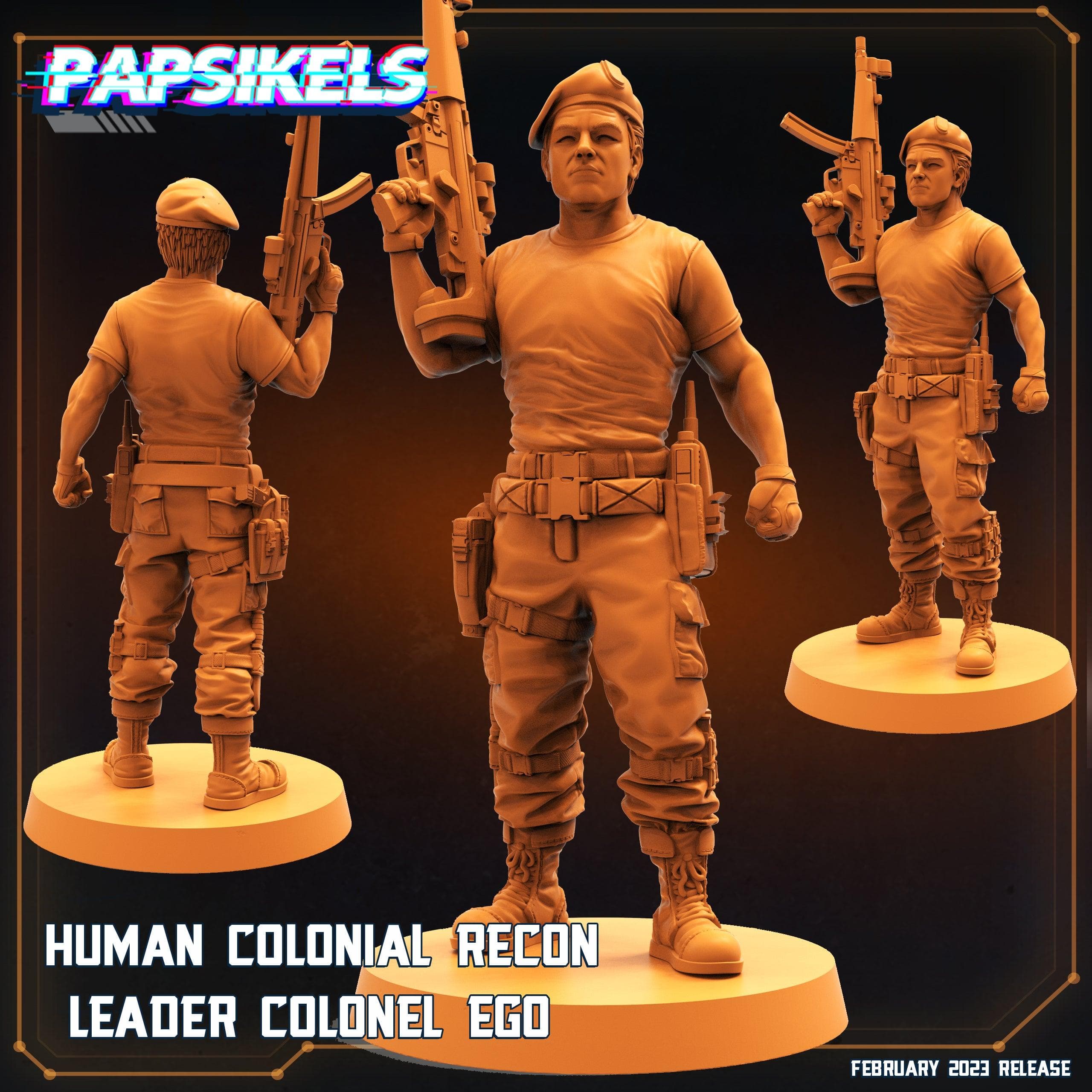 3D Printed Papsikels Cyberpunk  Sci-Fi - Human Colonial Recon Leader Colonel Ego - 28mm 32mm