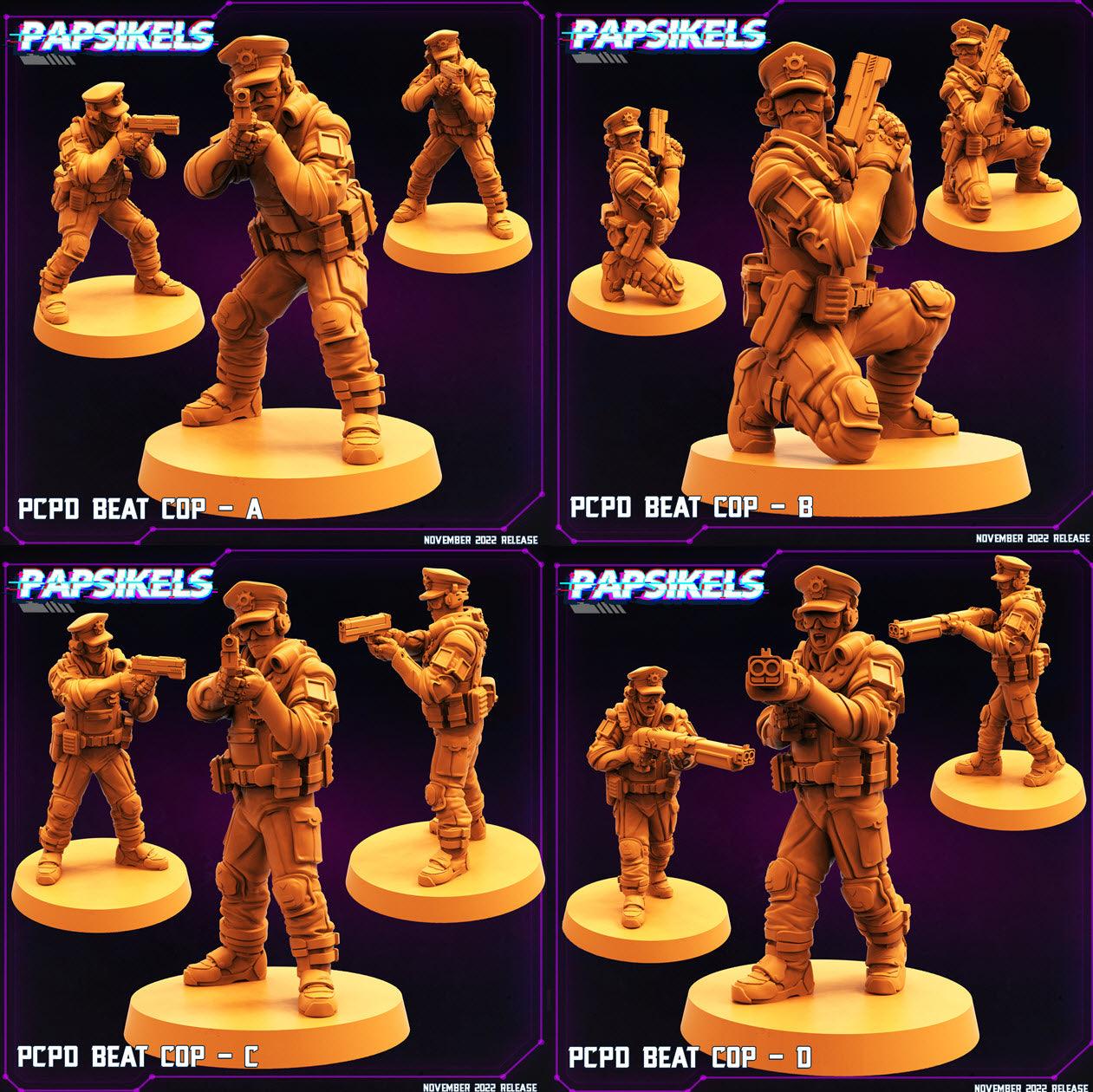 3D Printed Papsikels Cyberpunk Sci-Fi Pcpd Beat Cop Set - 28mm 32mm