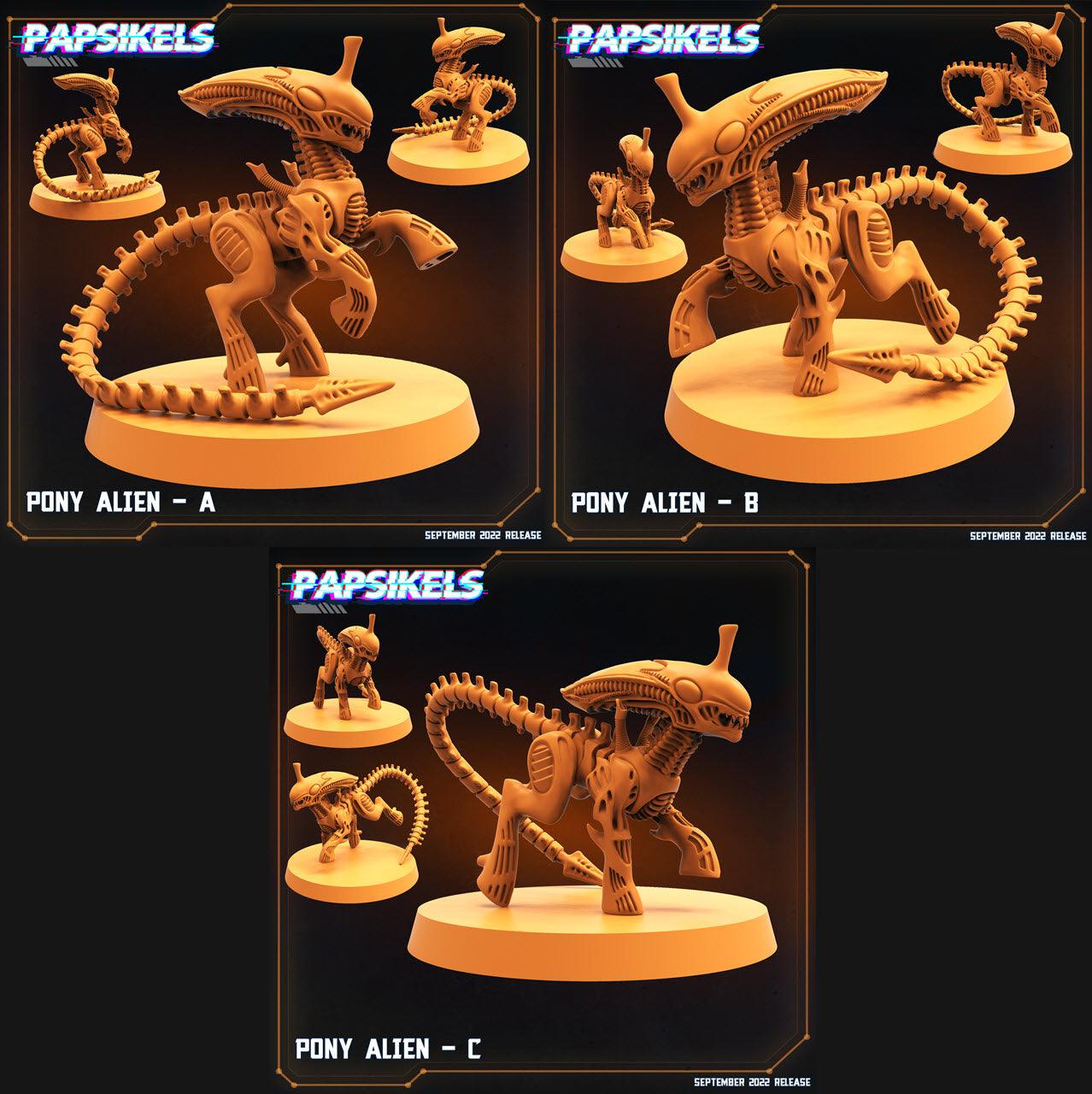 3D Printed Papsikels Cyberpunk Sci-Fi Pony Alien Set - 28mm 32mm