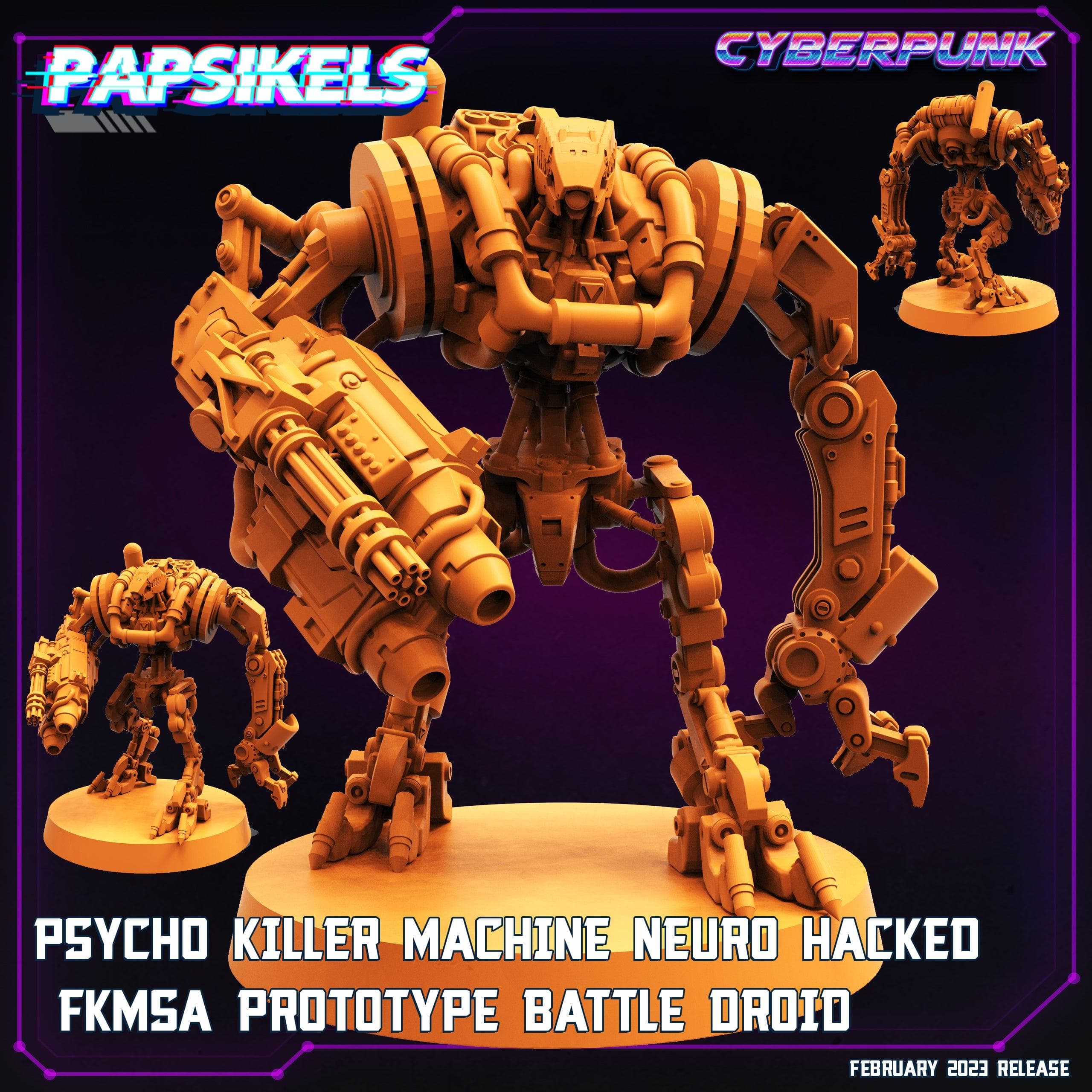 3D Printed Papsikels Cyberpunk Sci-Fi - Psycho Killer Machine Neuro Hacked Fkmsa Prototype Battle Droid - 28mm 32mm
