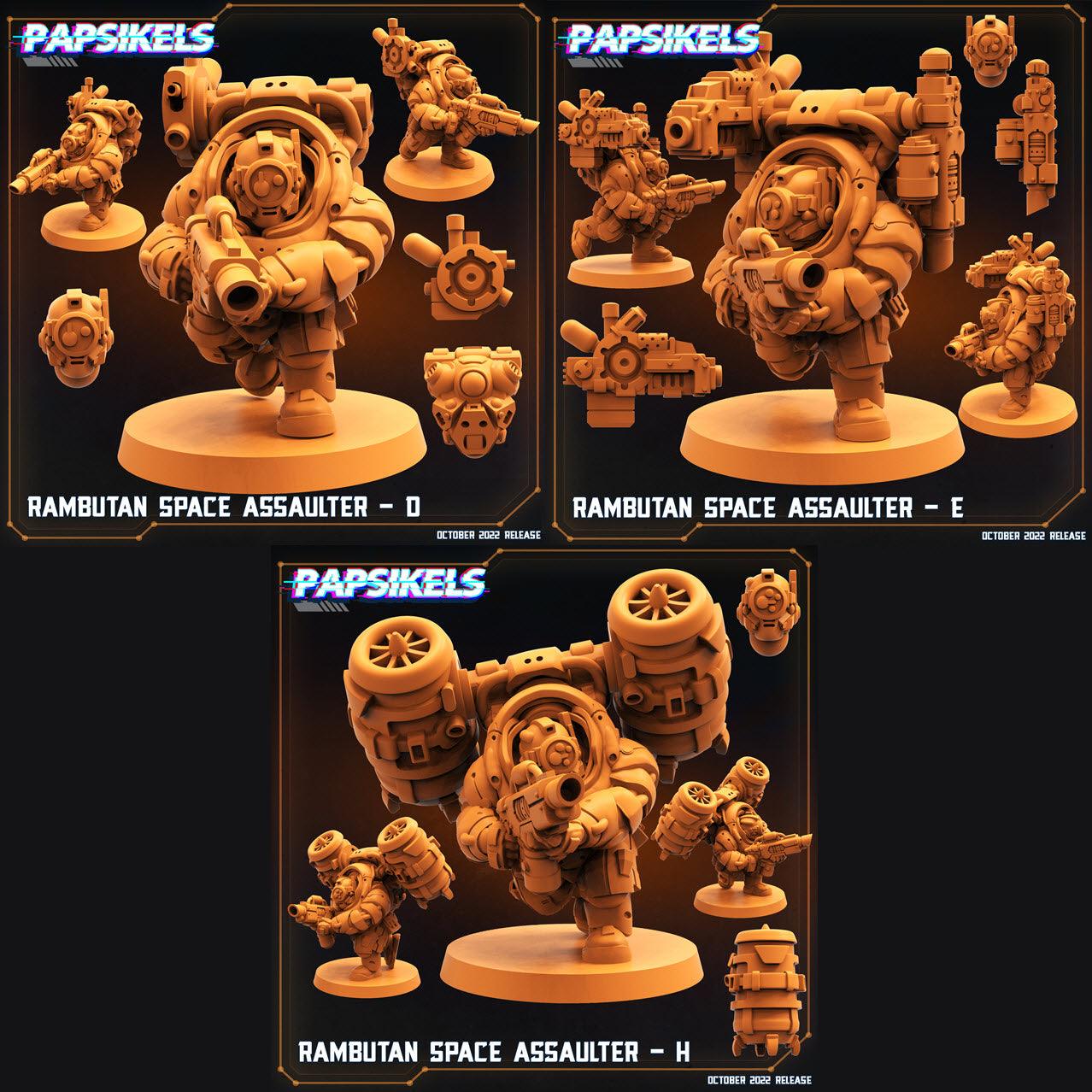 3D Printed Papsikels Cyberpunk Sci-Fi Rambutan Space Assaulters Set 2 - 28mm 32mm