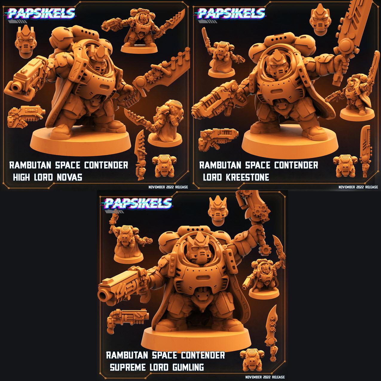 3D Printed Papsikels Cyberpunk Sci-Fi Rambutan Space Contender Set - 28mm 32mm