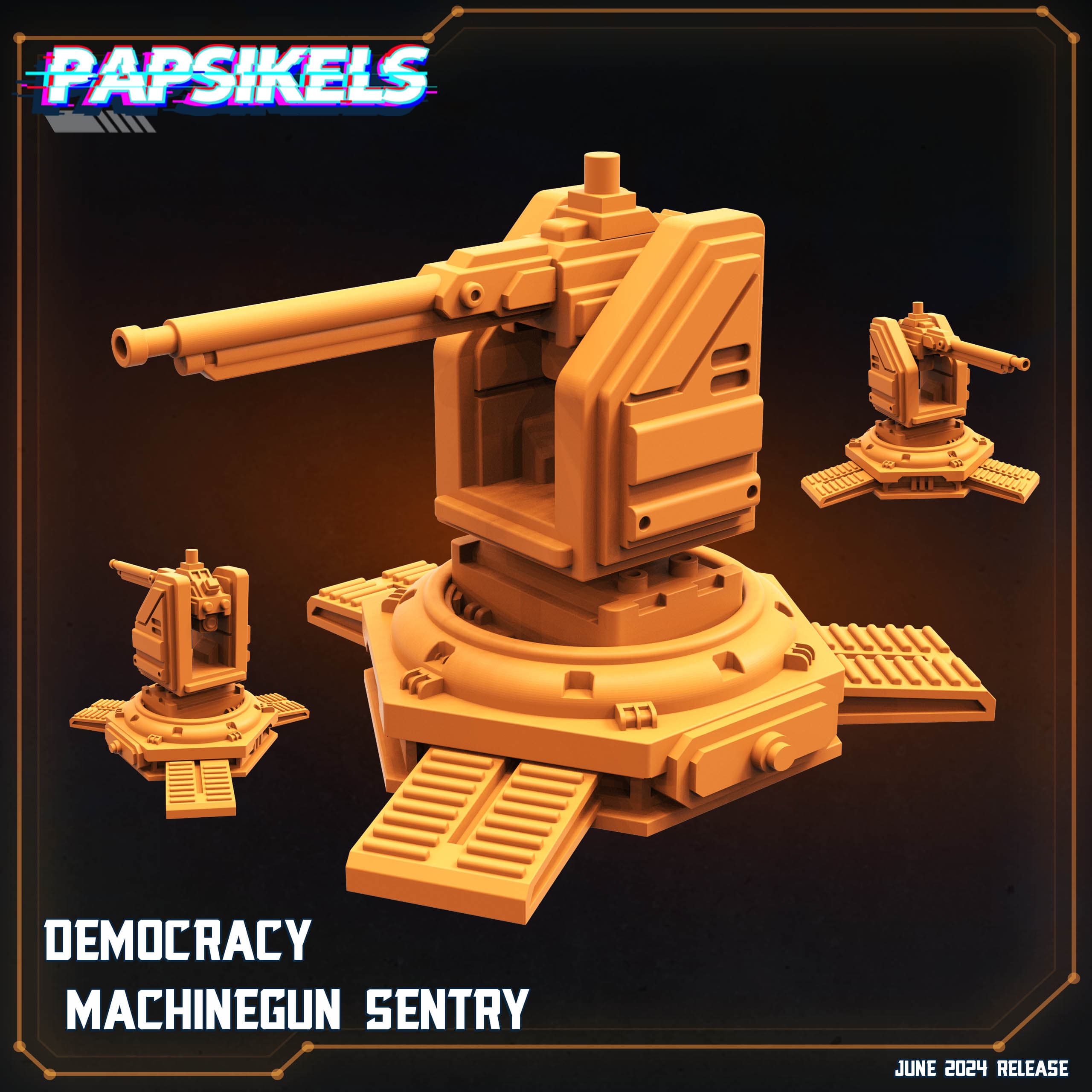 3D Printed Papsikels Democracy Machinegun Sentry JUNE 2024 SCIFI 28mm 32mm