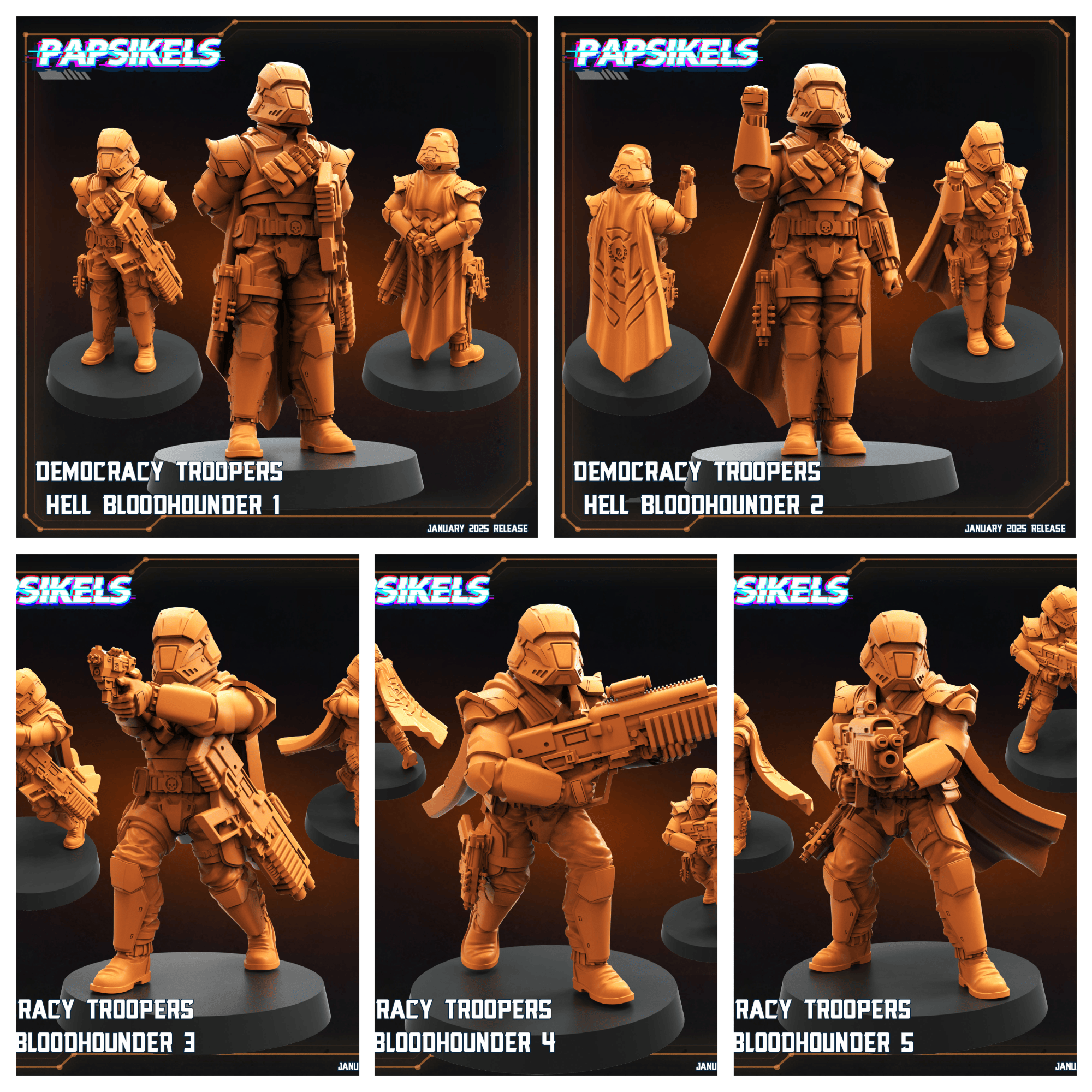 3D Printed Papsikels Democracy Trooper Hell Bloodhounders Set January 2025 - Scifi 28mm 32mm