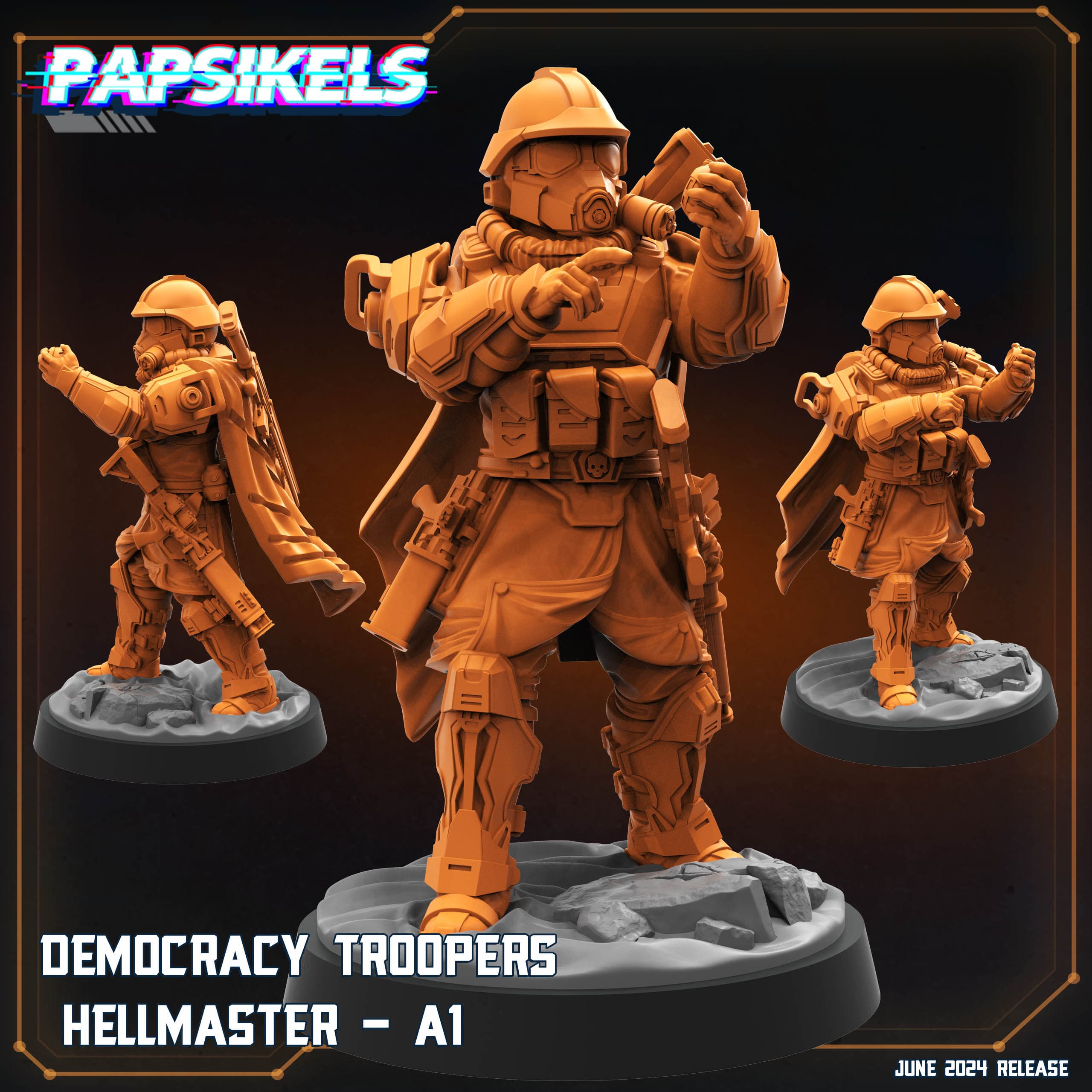 3D Printed Papsikels Democracy Trooper Hellmaster A1 JUNE 2024 SCIFI 28mm 32mm