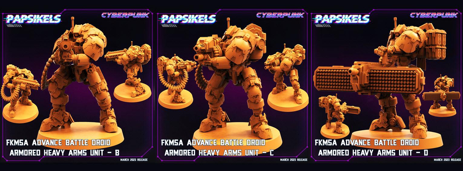 3D Printed Papsikels - Fkmsa Advance Battle Droid Armored Heavyarms Set March 2023 Cyberpunk - 28mm 32mm
