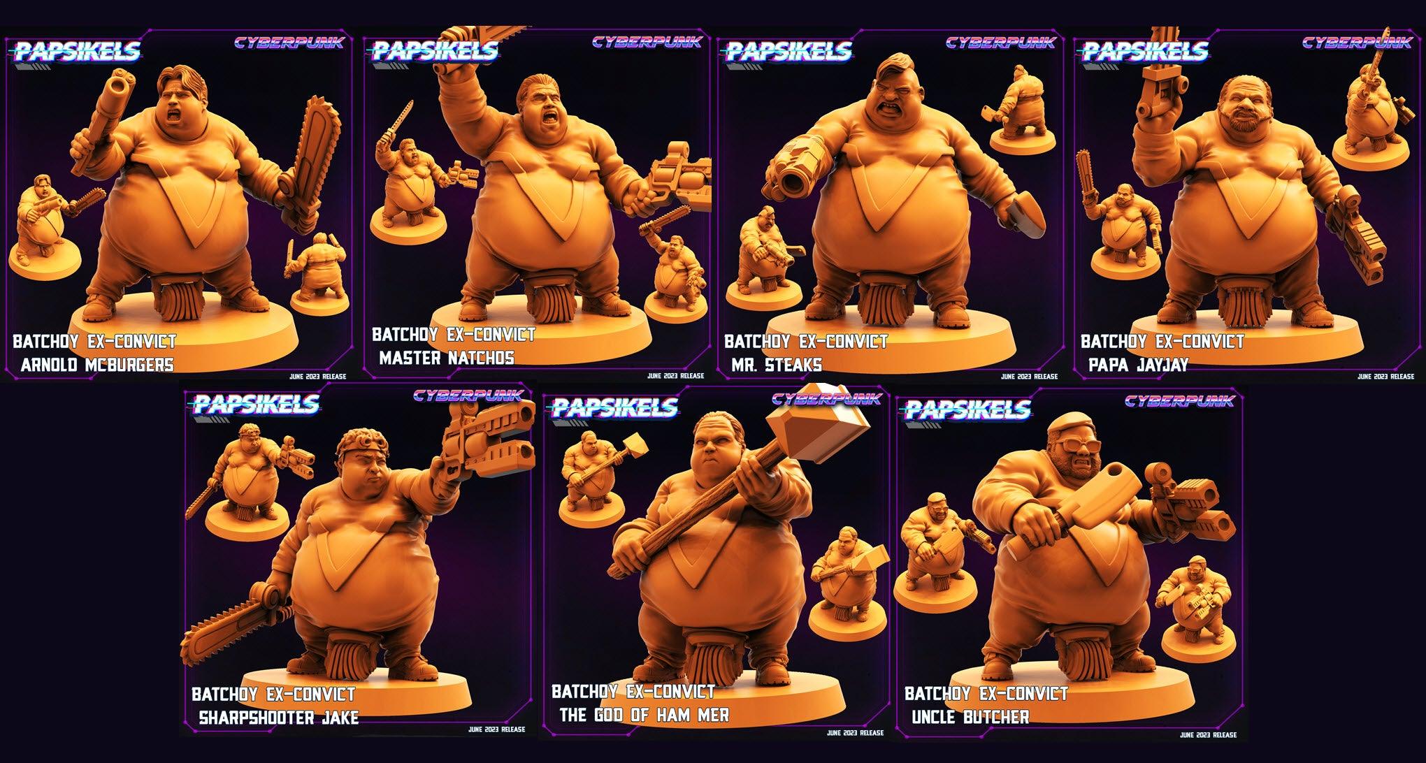 3D Printed Papsikels June 2023 Cyberpunk Batchoy Ex Convict Set 2023 28mm 32mm