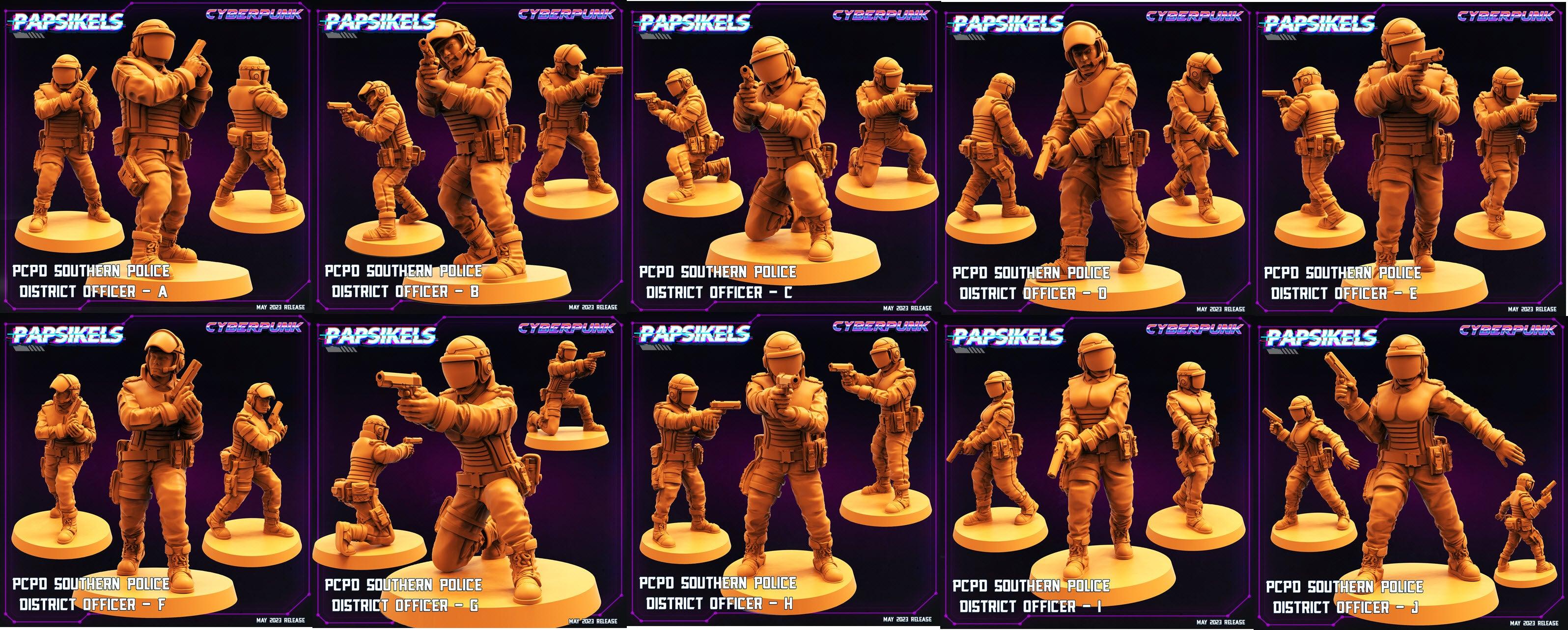 3D Printed Papsikels May 2023 Cyberpunk Pcpd Southern Police District Officer Set 28mm 32mm