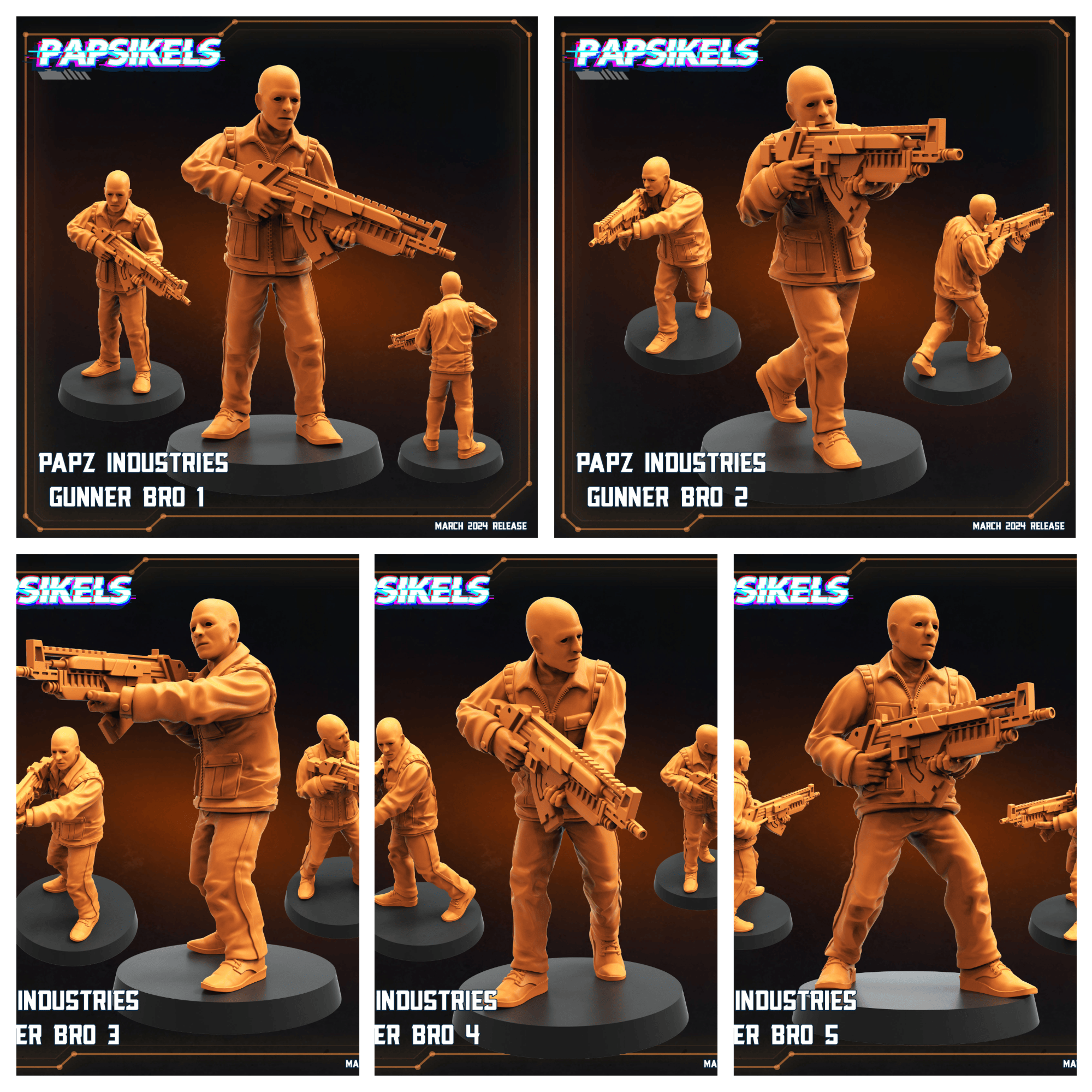 3D Printed Papsikels Papz Industries Gunner Bros Set 1 MARCH 2025 SCIFI 28mm 32mm