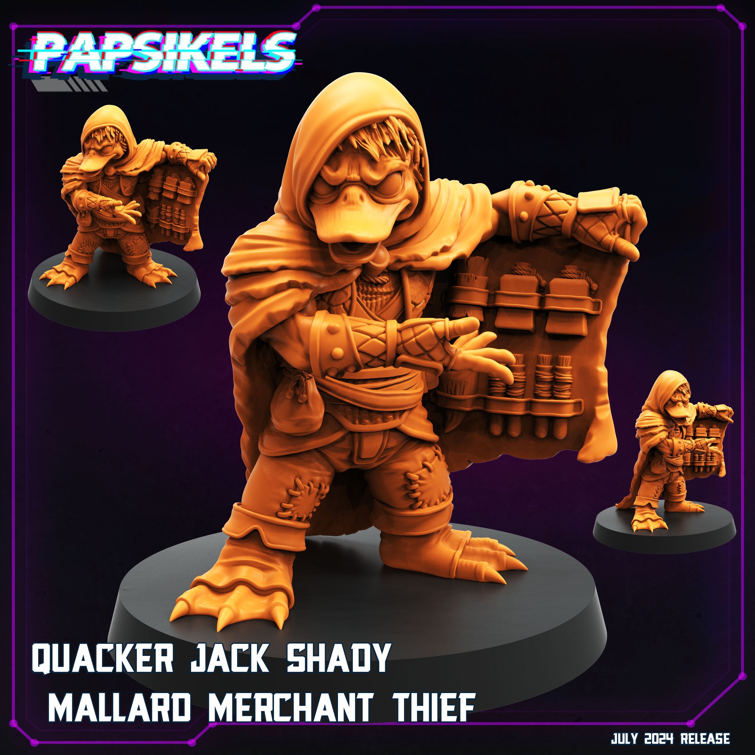 3D Printed Papsikels Quacker Jack Shady Mallard Merchant Thief July 2024 Cyberpunk 28mm 32mm