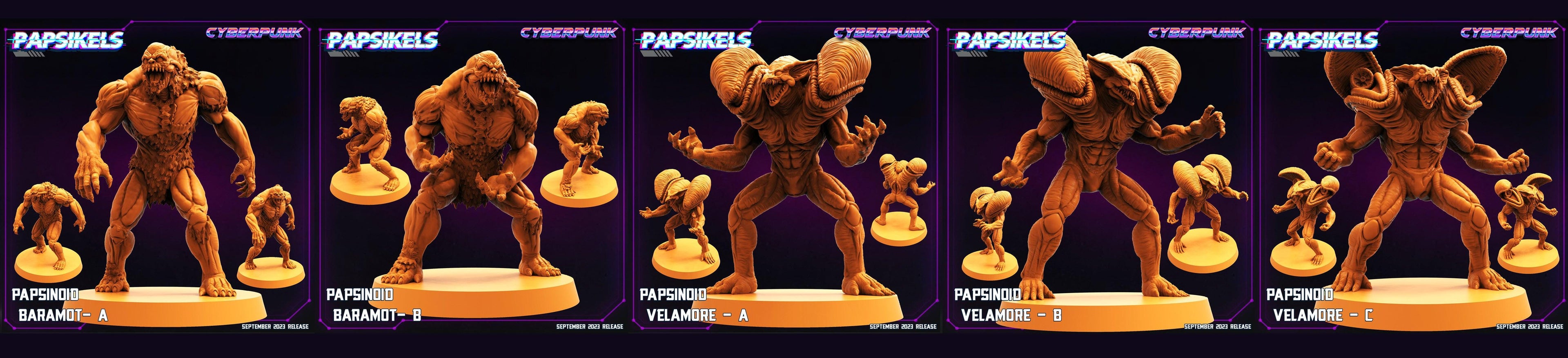 3D Printed Papsikels September 2023 Cyberpunk Papsinoid Baramot Set 28mm 32mm