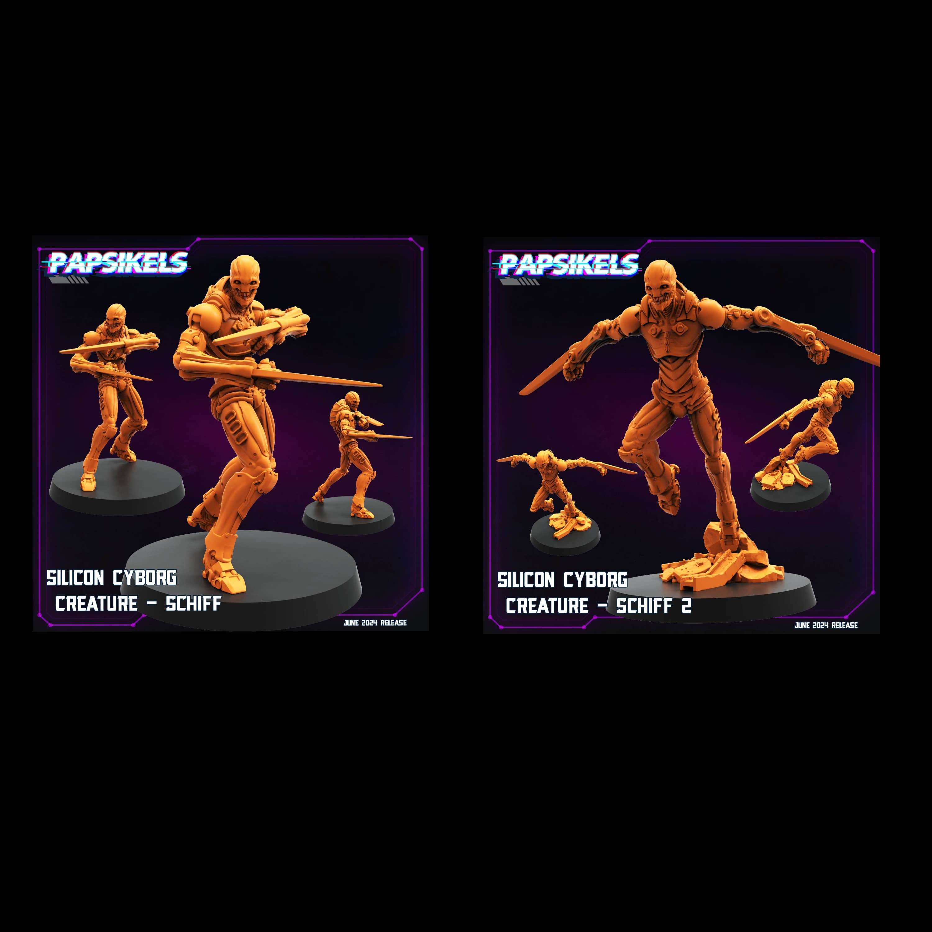 3D Printed Papsikels Silicon Cyborg Creature Schiff Set JUNE 2024 TRIBES - CYBERPUNK 28mm 32mm