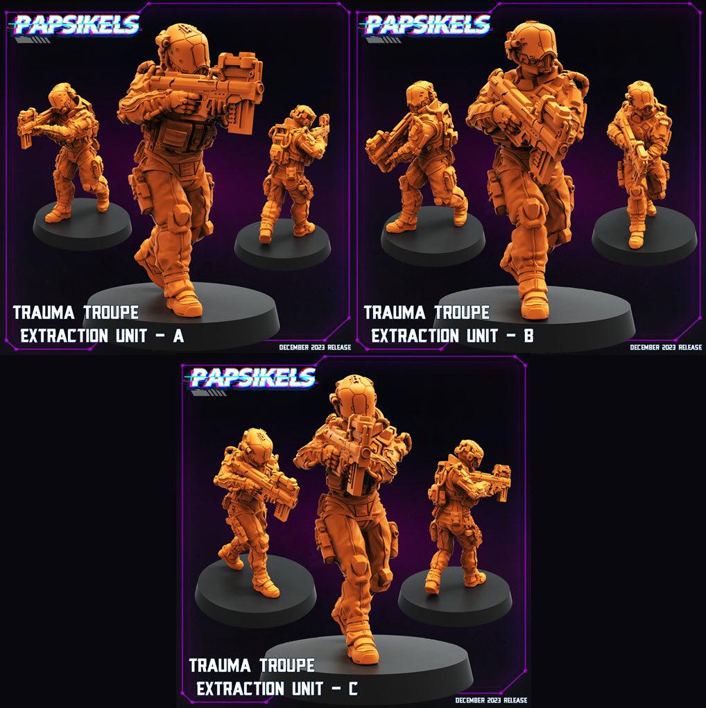 3D Printed Papsikels Trauma Troupe Extraction Unit Set January 2024 Cyberpunk 28mm 32mm