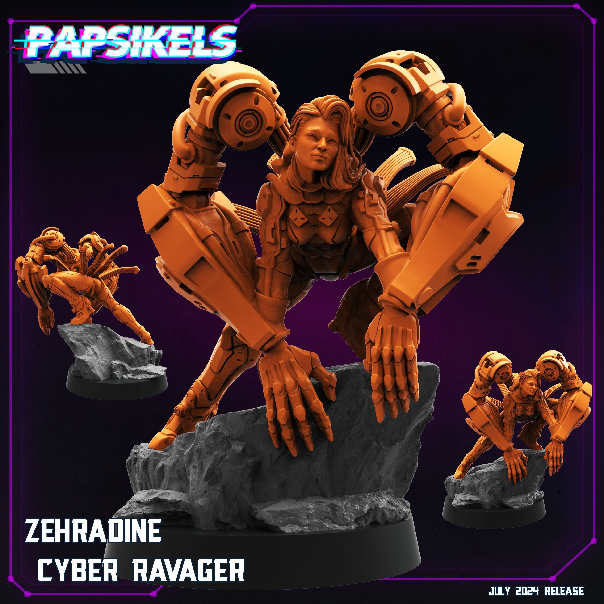 3D Printed Papsikels Zehradine Cyber Ravager July 2024 Cyberpunk 28mm 32mm