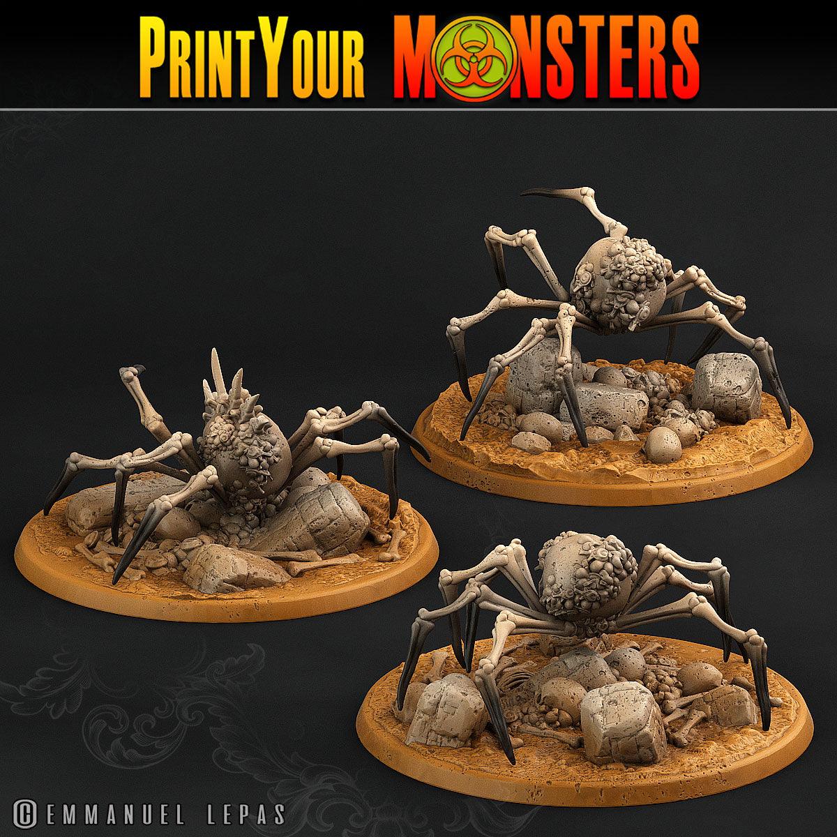 3D Printed Print Your Monsters 3 Bones Spiders Land of Bones Set 28mm - 32mm D&D Wargaming