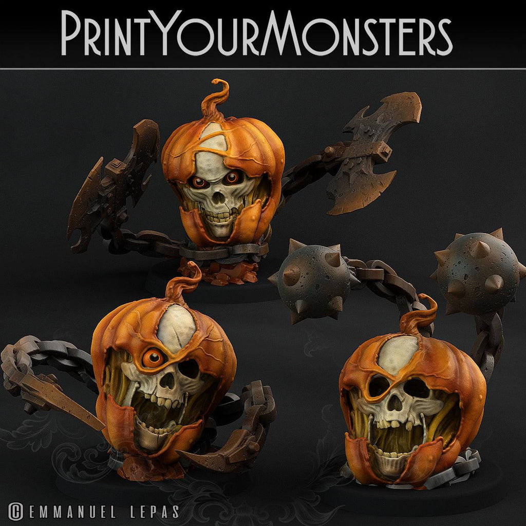 3D Printed Print Your Monsters 3 Skull Pumpkins Pumpkins Attack Pack II 28mm - 32mm D&D Wargaming