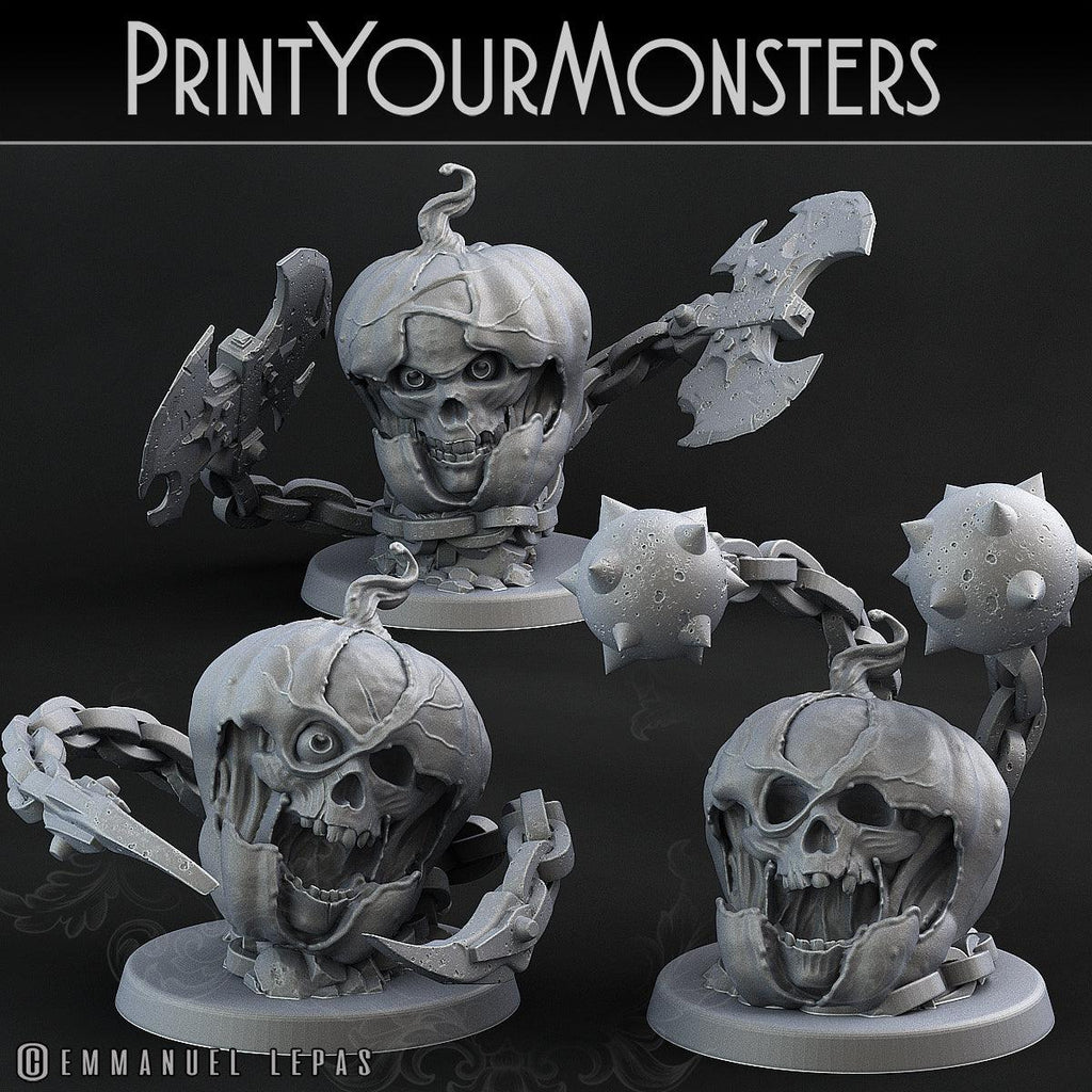 3D Printed Print Your Monsters 3 Skull Pumpkins Pumpkins Attack Pack II 28mm - 32mm D&D Wargaming