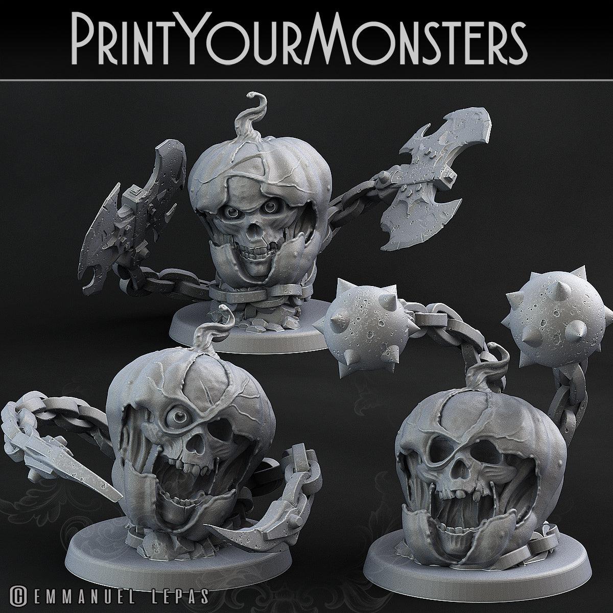 3D Printed Print Your Monsters 3 Skull Pumpkins Pumpkins Attack Pack II 28mm - 32mm D&D Wargaming