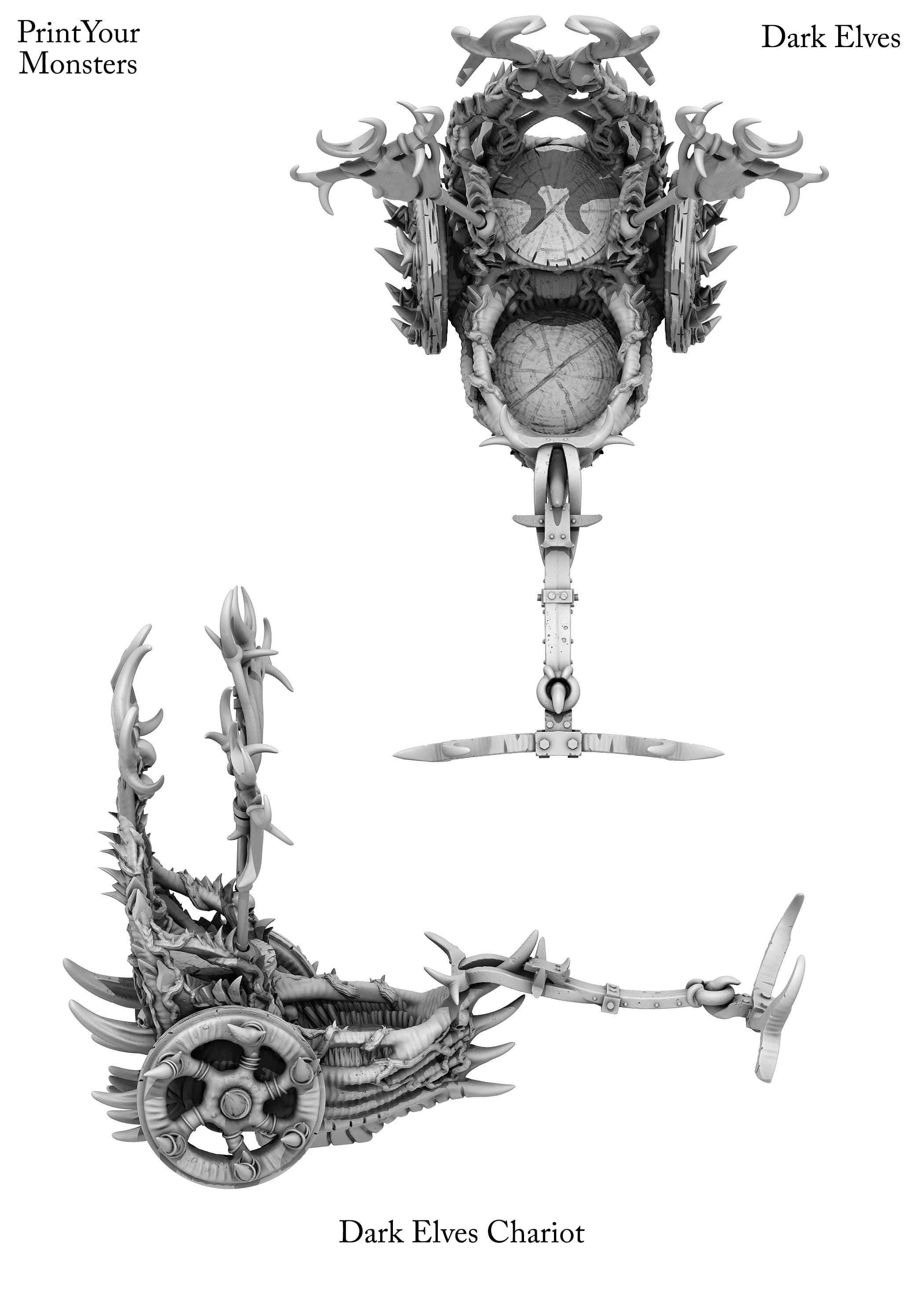 3D Printed Print Your Monsters Dark Elves Chariot and General Set 28mm - 32mm D&D Wargaming