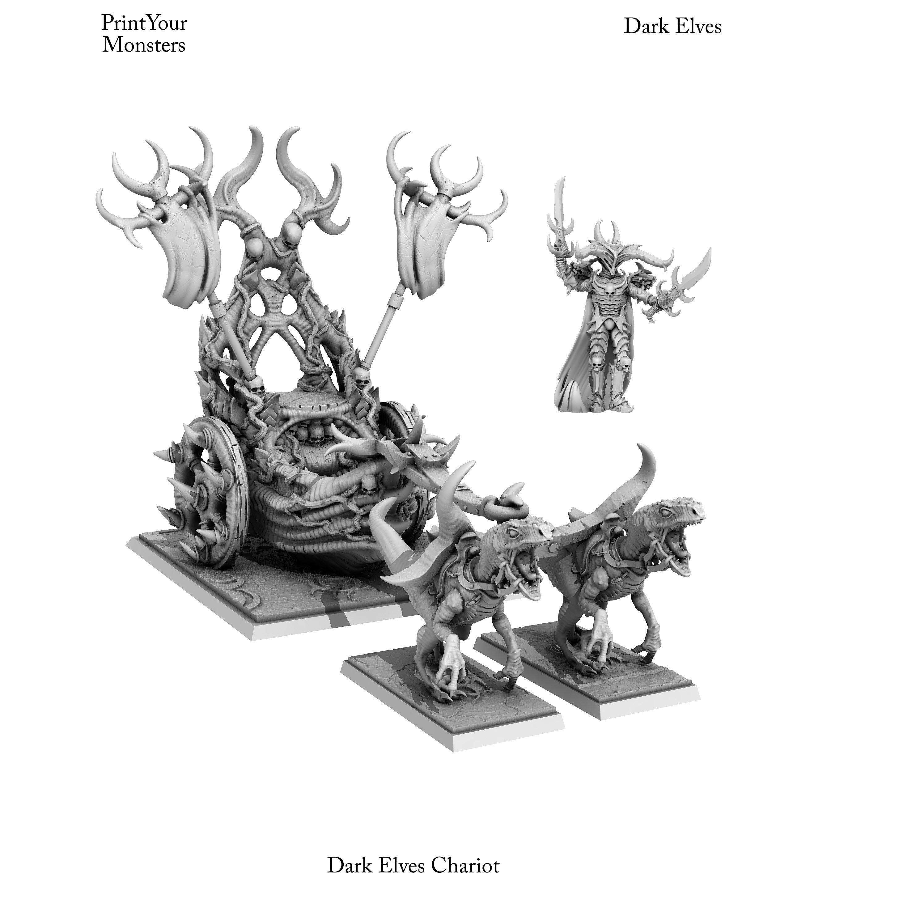 3D Printed Print Your Monsters Dark Elves Chariot and General Set 28mm - 32mm D&D Wargaming