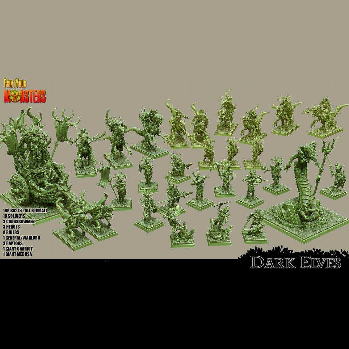 3D Printed Print Your Monsters Dark Elves Full Army Set 28mm - 32mm D&D Wargaming