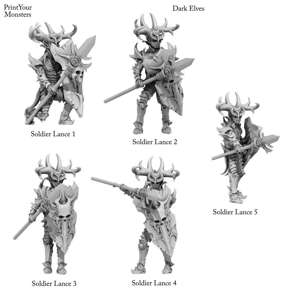 3D Printed Print Your Monsters Dark Elves Lance Soldiers Set 28mm - 32mm D&D Wargaming