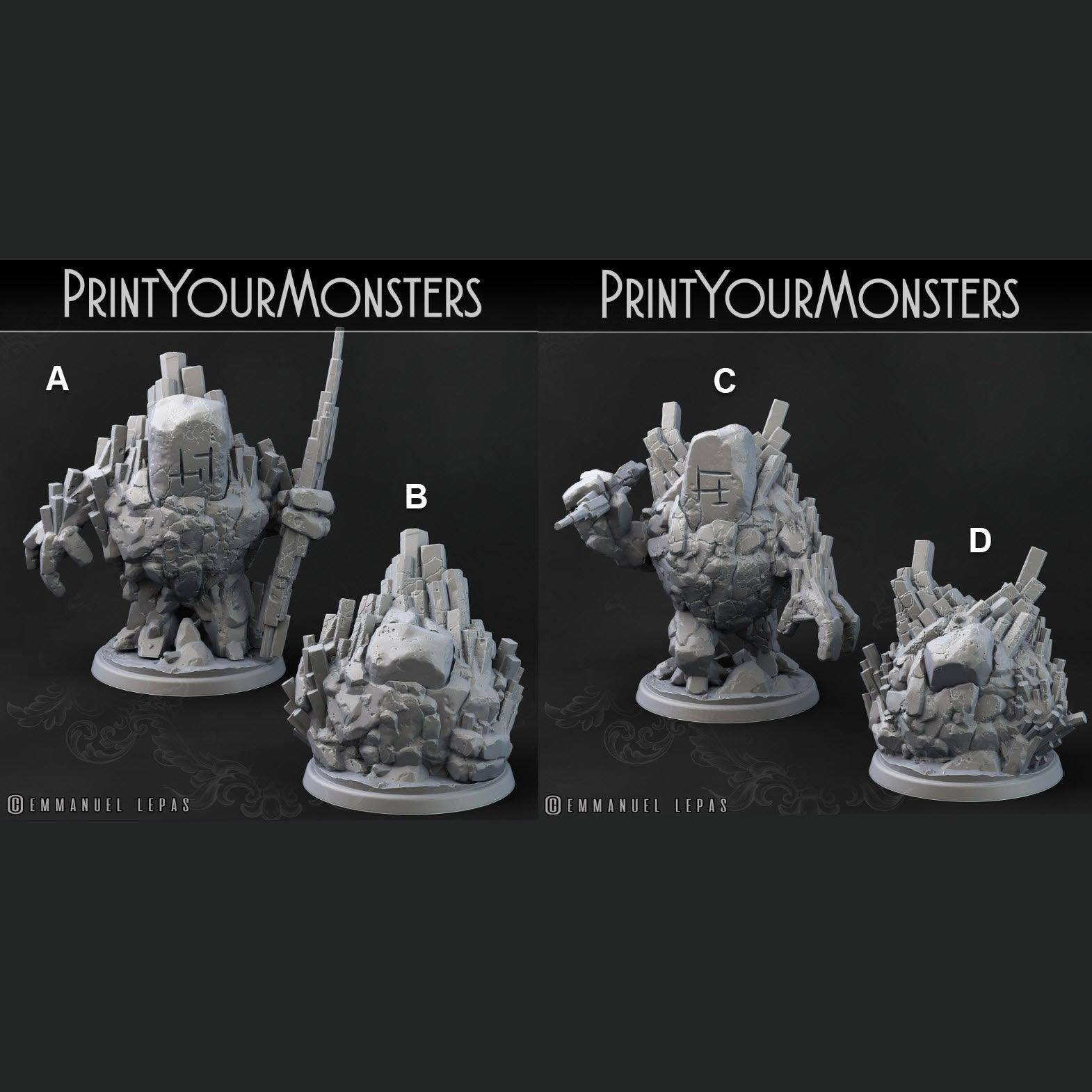 3D Printed Print Your Monsters Gardiens Basalt Earth Elemental Set 28mm - 32mm D&D Wargaming