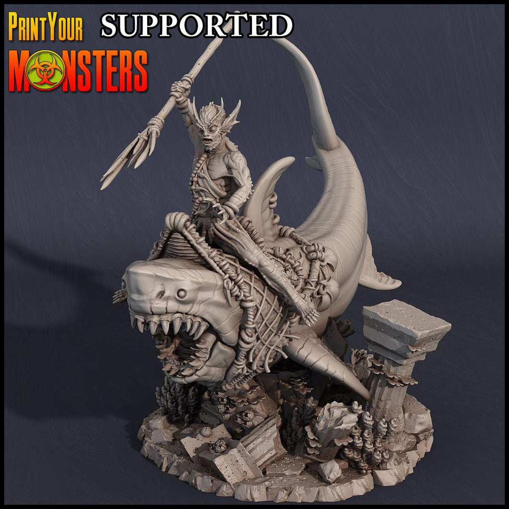 3D Printed Print Your Monsters Great White Shark Rider Dark Water Sanctum 28mm - 32mm D&D Wargaming