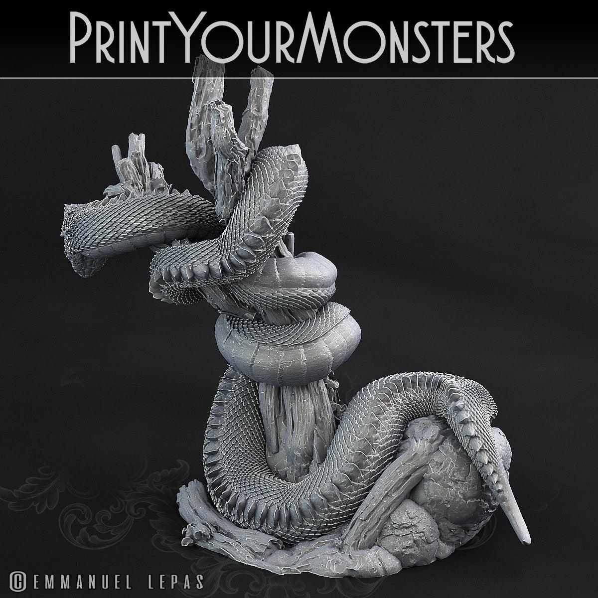 3D Printed Print Your Monsters Legendary Rattlesnake Total Serpents 28mm - 32mm D&D Wargaming
