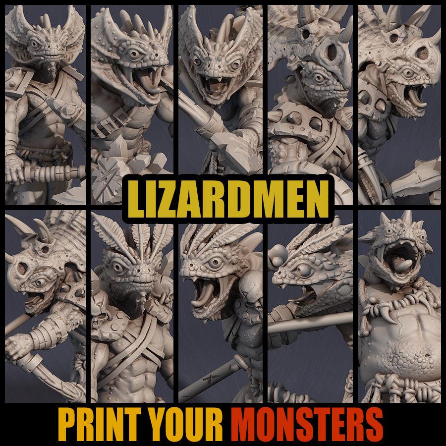 3D Printed Print Your Monsters Lizardmen Set 28mm - 32mm D&D Wargaming