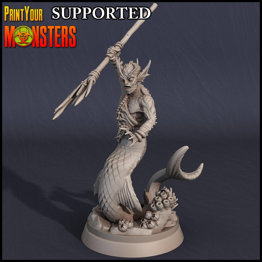 3D Printed Print Your Monsters Merman-Male Sea Elf Dark Water Sanctum 28mm - 32mm D&D Wargaming