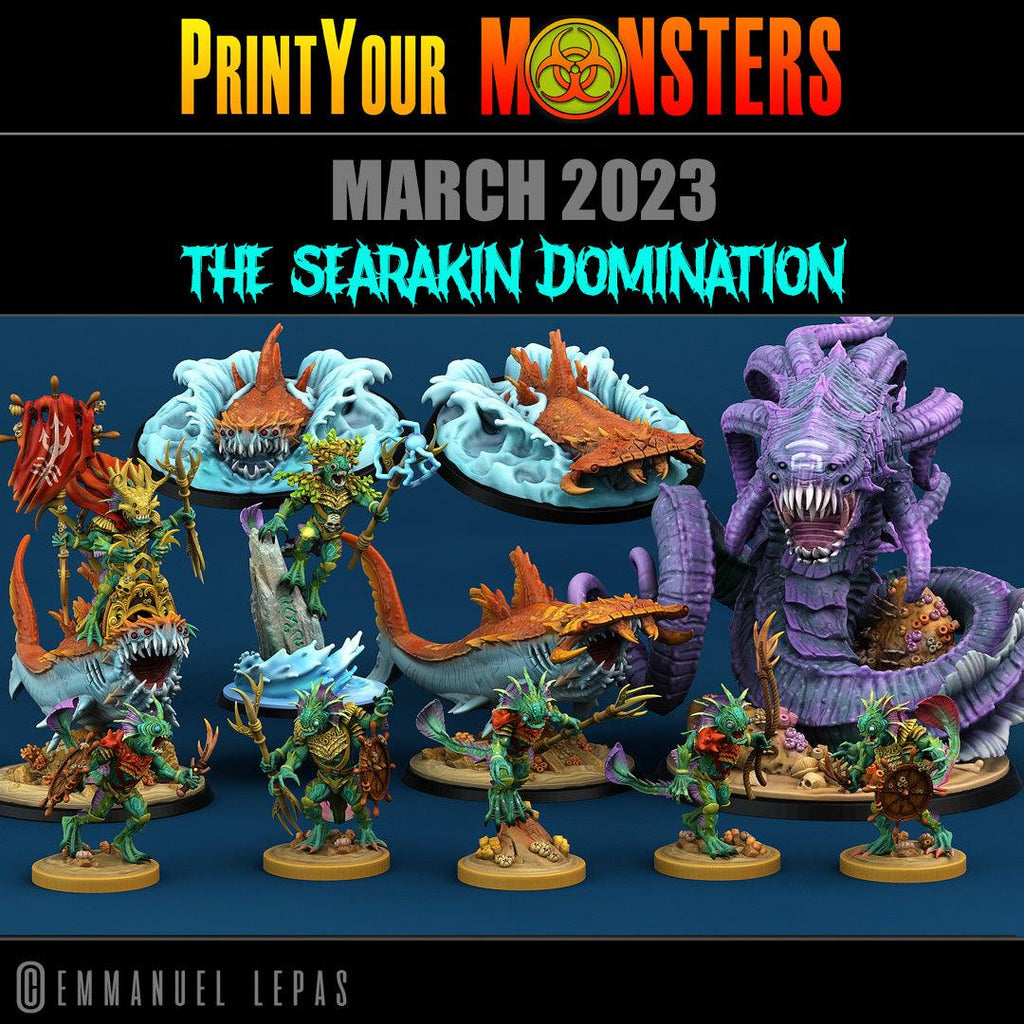 3D Printed Print Your Monsters Mutant Sharks The Searakin Domination Set 28mm - 32mm D&D Wargaming