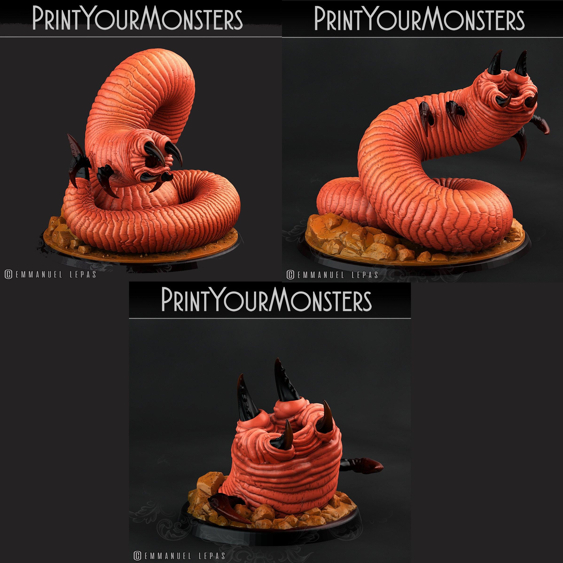 3D Printed Print Your Monsters Tomb Grub Worms Subterranean Terrors 28mm - 32mm D&D Wargaming