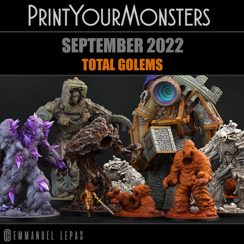 3D Printed Print Your Monsters Total Golems Set 28mm - 32mm D&D Wargaming