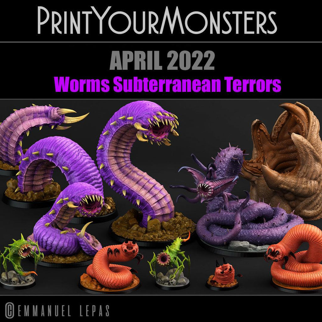 3D Printed Print Your Monsters Worms Subterranean Terrors 28mm - 32mm D&D Wargaming