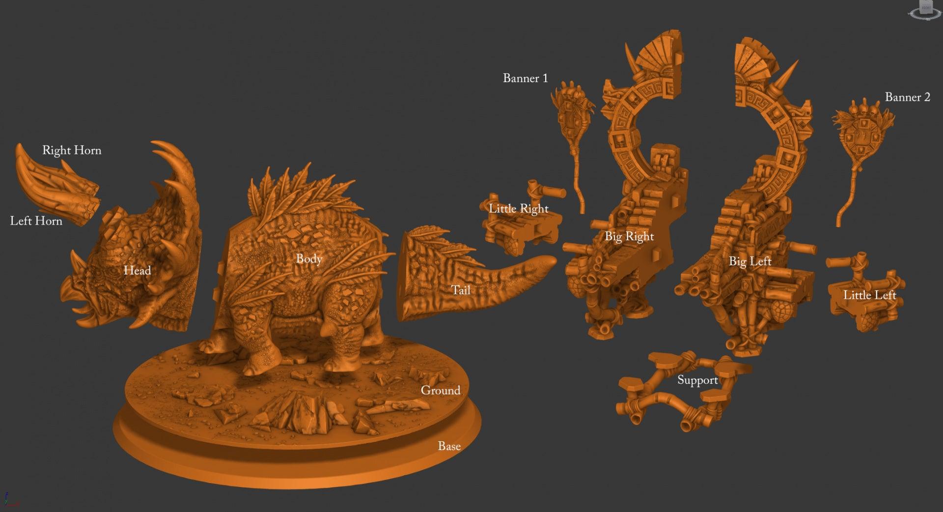 3D Printed Print your Monster Mounted Triceratops 28 32mm D&D