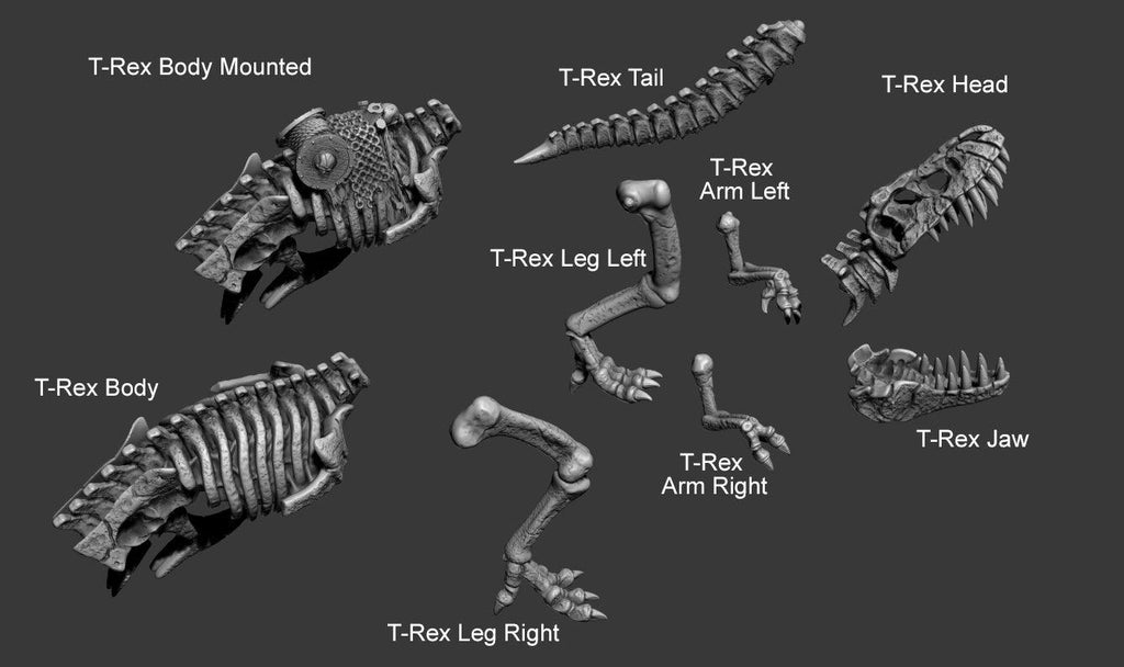 3D Printed Print your Monster Skeleton Mounted T-Rex 28 32mm D&D