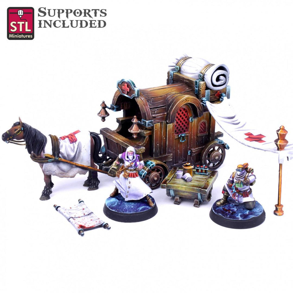 3D Printed STL Miniatures Battlefield Medic Set 28mm - 32mm War Gaming D&D