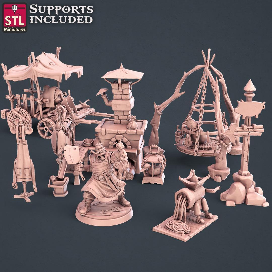 3D Printed STL Miniatures Butcher Set 28mm - 32mm War Gaming D&D