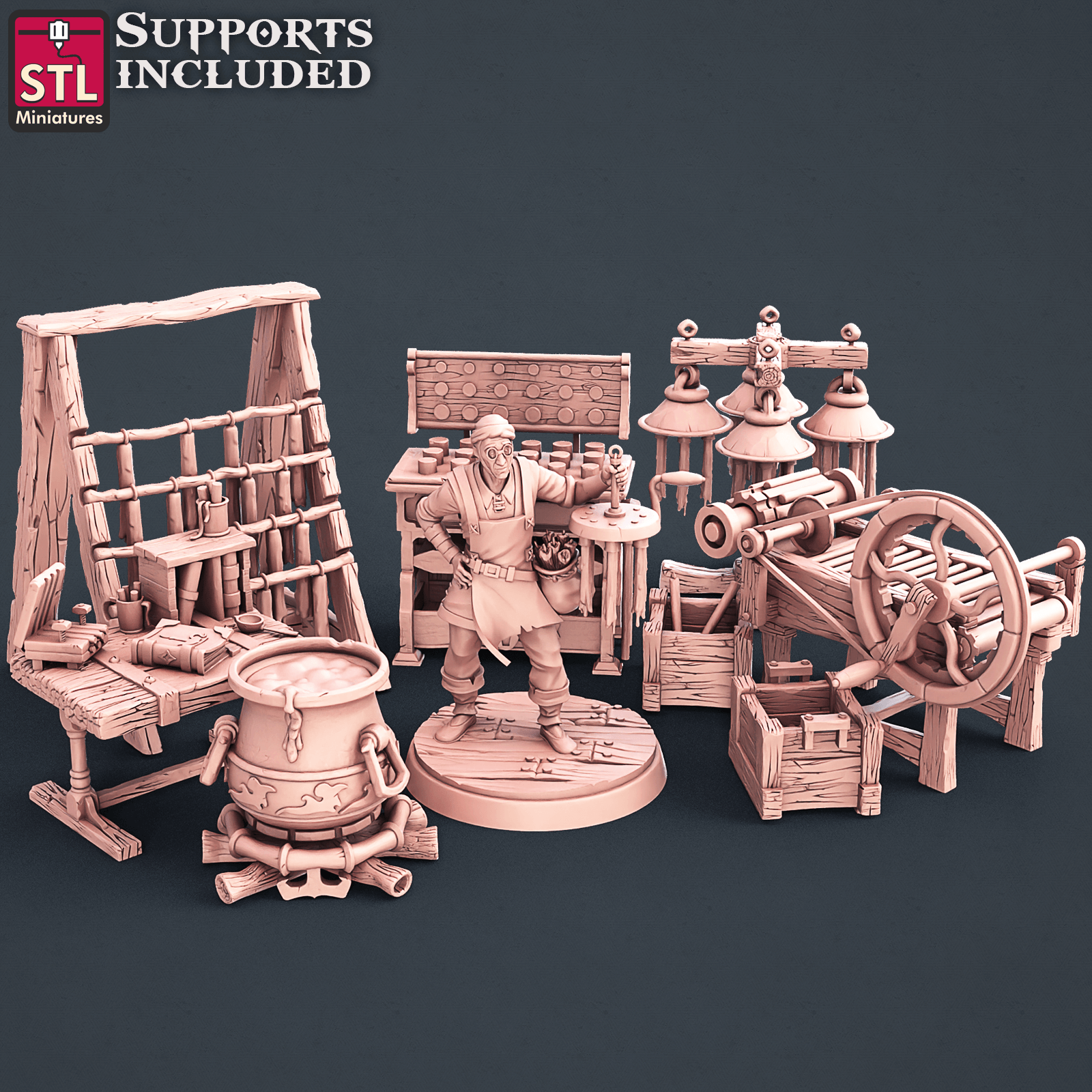 3D Printed STL Miniatures Candle Maker Set Fantasy NPC 2 | 28 - 32mm War Gaming D&D