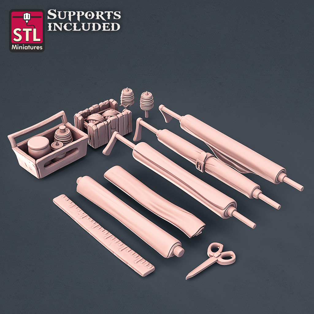 3D Printed STL Miniatures Fabric Seller Set 28mm - 32mm War Gaming D&D