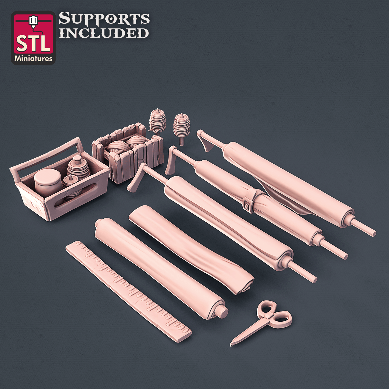 3D Printed STL Miniatures Fabric Seller Set 28mm - 32mm War Gaming D&D