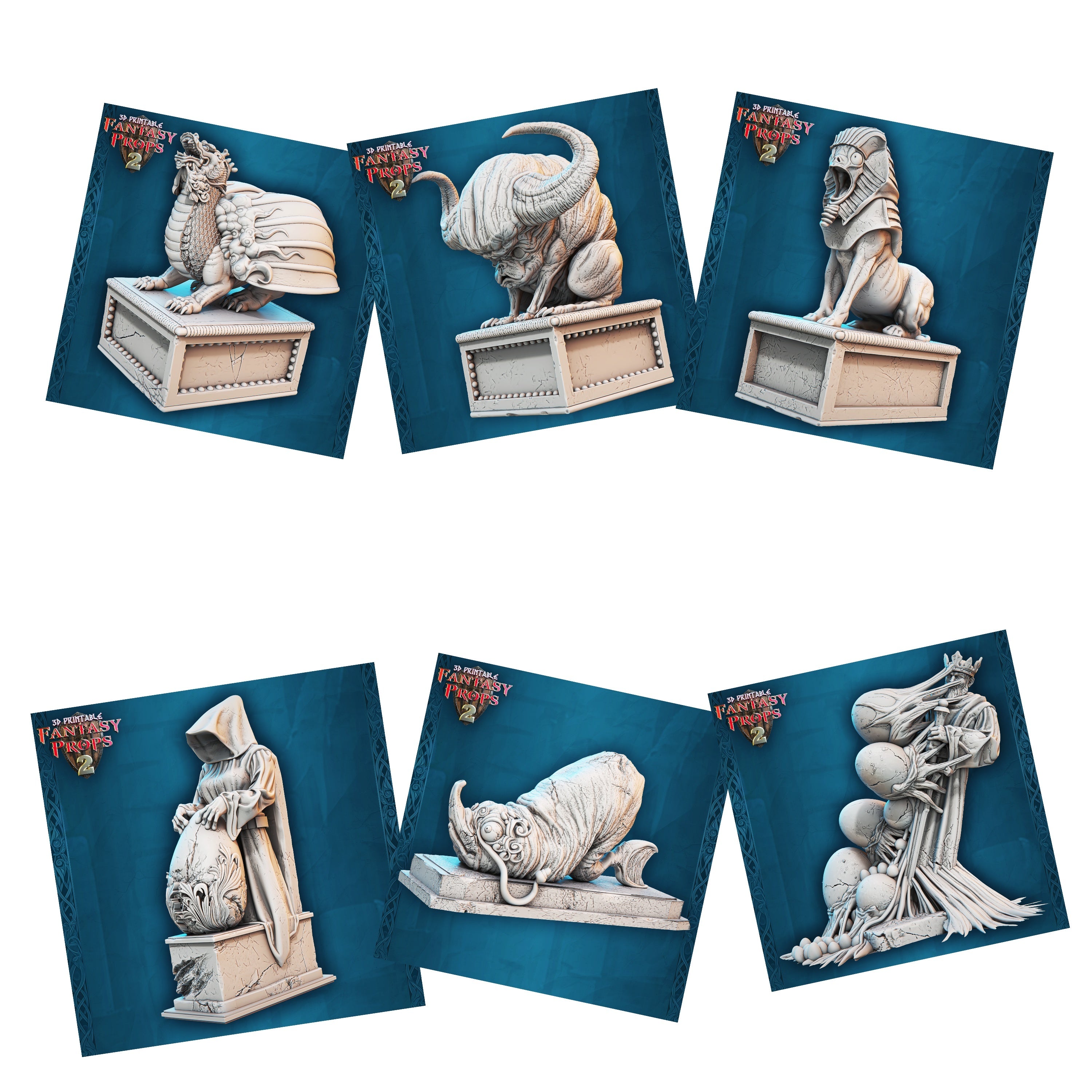 3D Printed STL Miniatures Fantasy Props 2 Museum Statue Set 28 - 32mm War Gaming D&D