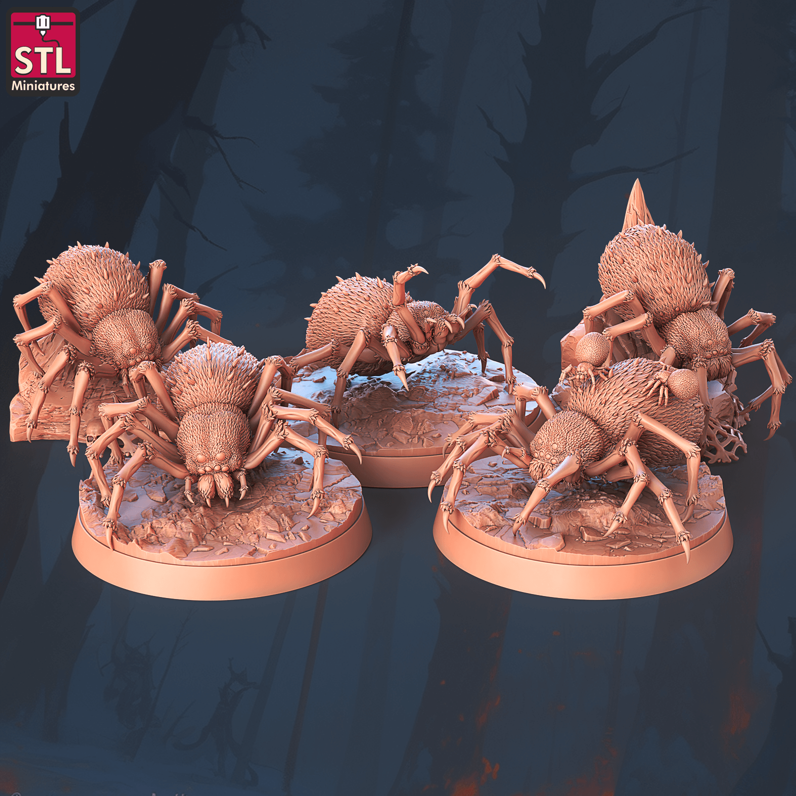 3D Printed STL Miniatures Giant Spiders Set 28 - 32mm War Gaming D&D