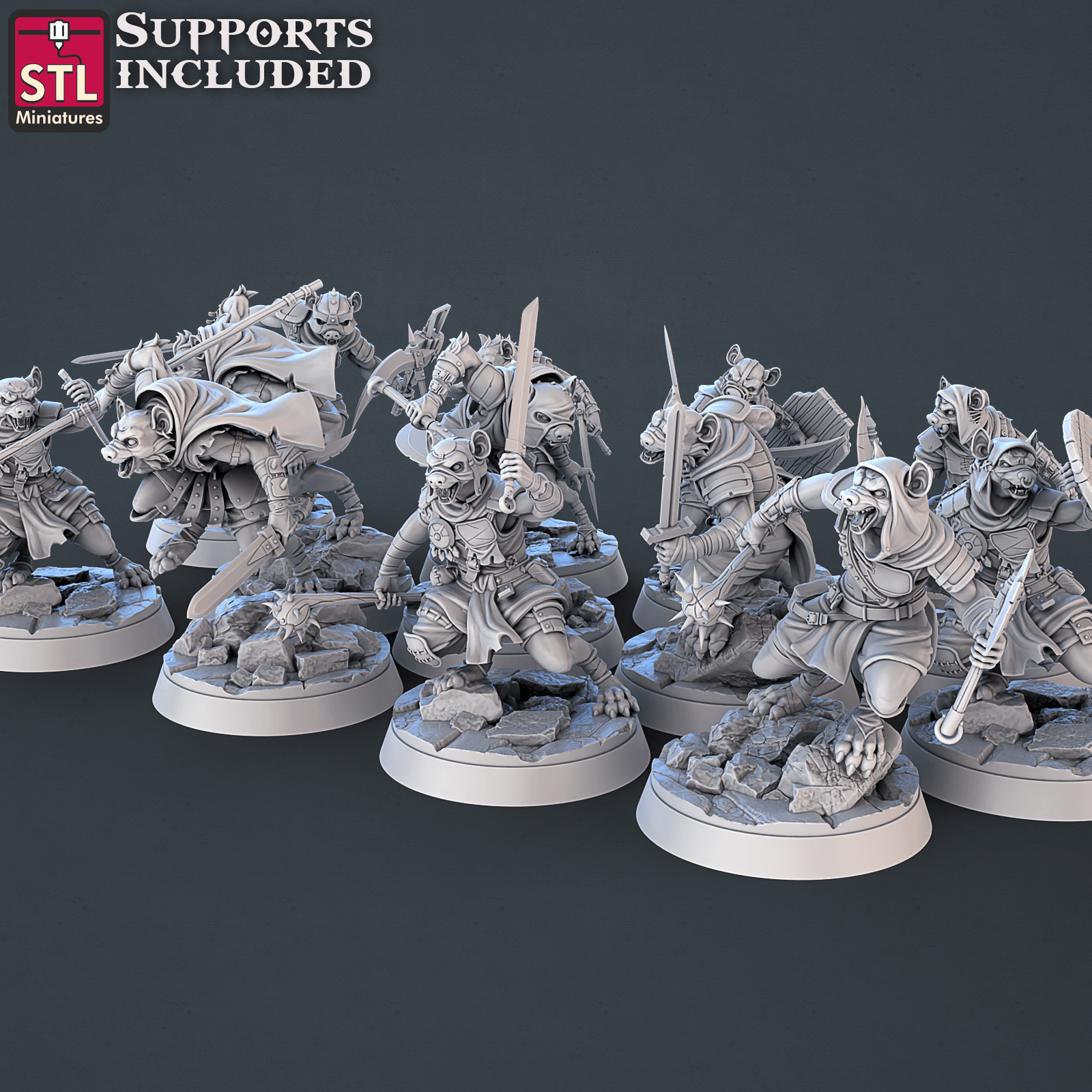 3D Printed STL Miniatures Gnoll Set 28mm - 32mm War Gaming D&D