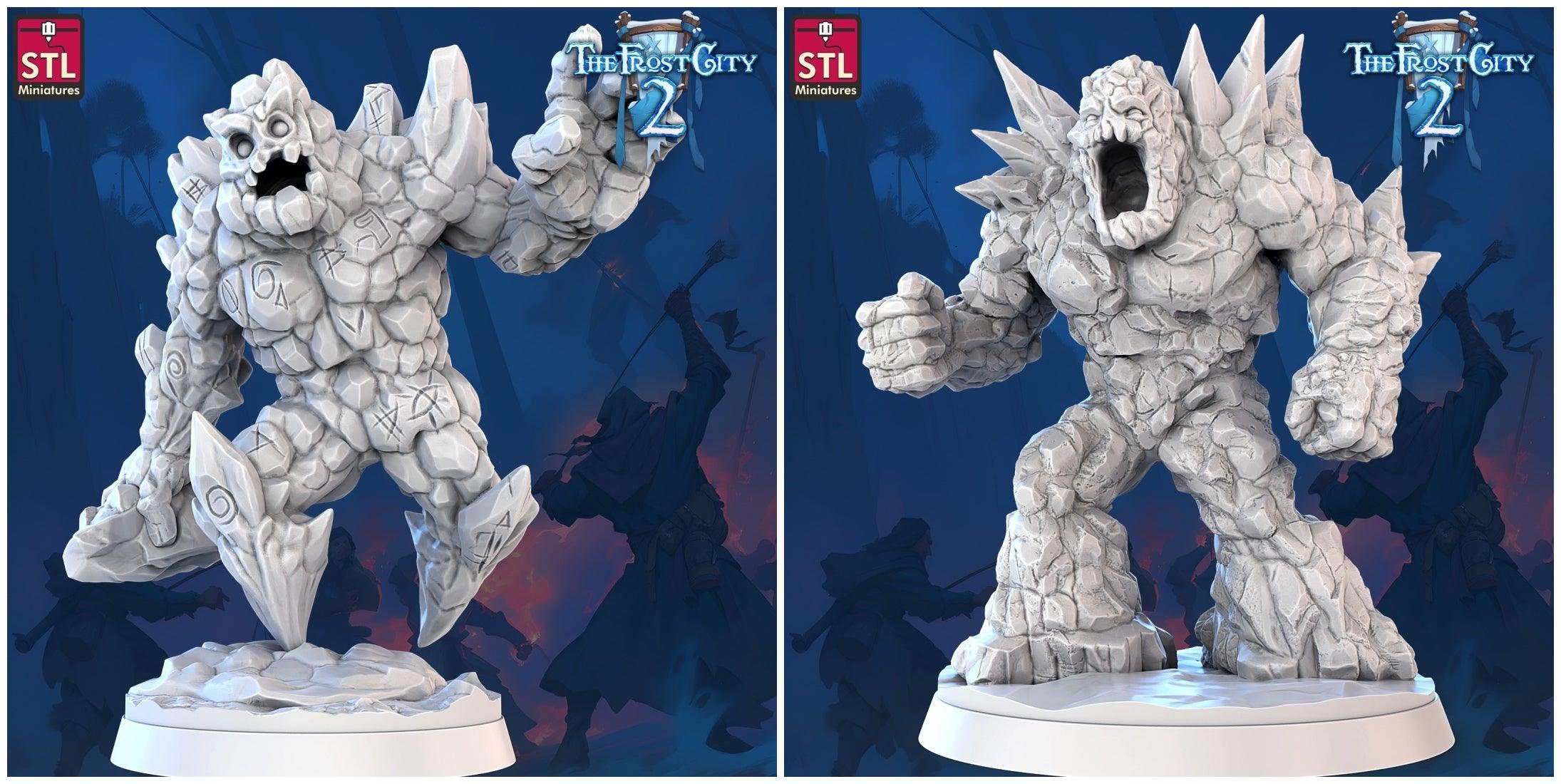 3D Printed STL Miniatures Granite Golems The Frost City 2 28 - 32mm War Gaming D&D