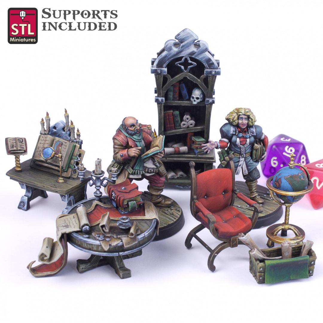 3D Printed STL Miniatures Librarian Set 28mm - 32mm War Gaming D&D