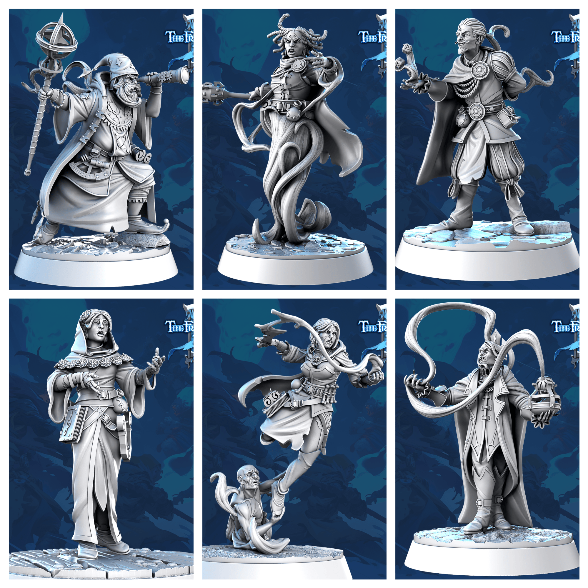 3D Printed STL Miniatures Mages Set Core Characters The Frost City 3 28 - 32mm War Gaming D&D