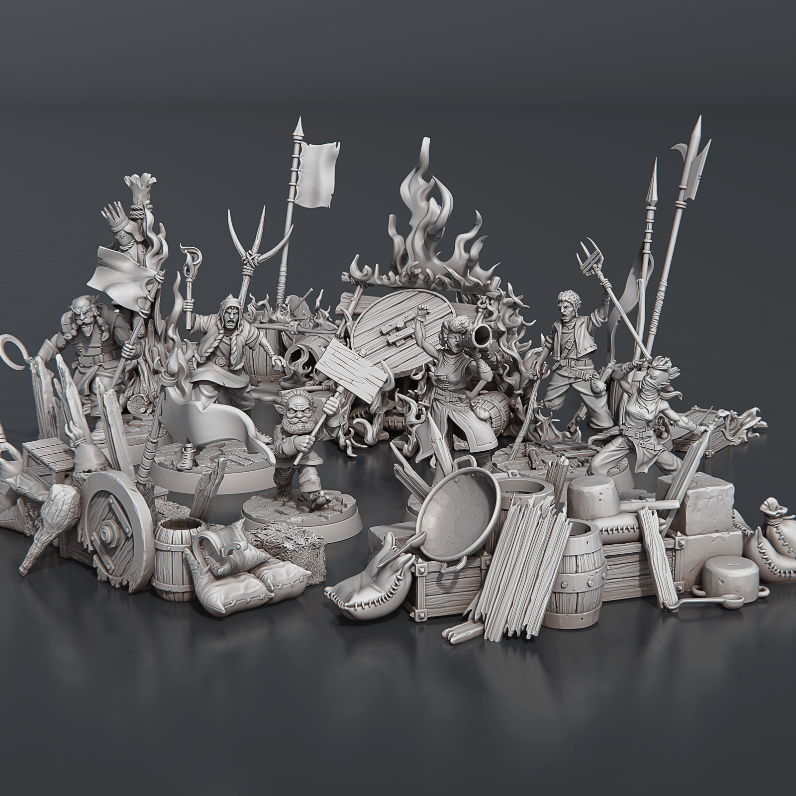 3D Printed STL Miniatures Riot Set 28 - 32mm War Gaming D&D