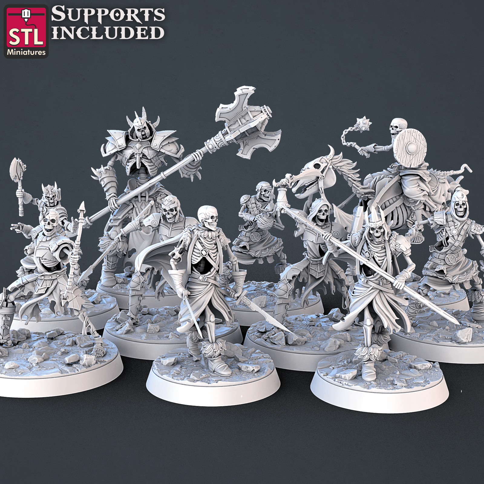 3D Printed STL Miniatures Skeletons Set 28mm - 32mm War Gaming D&D